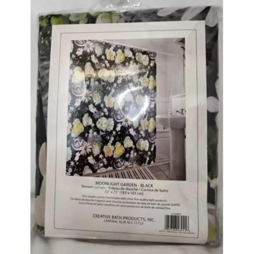 Creative Bath‎ Shower Curtain Unisex 72x72 Black NWT Moonlight Garden Floral